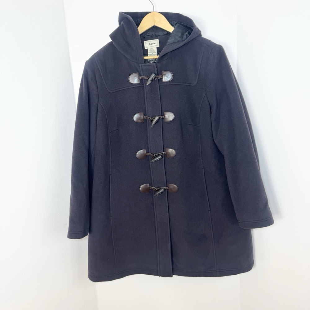 LL Bean Womens Wool Duffel Coat 2X Hooded Toggle Italian Bellandi Purple 284400